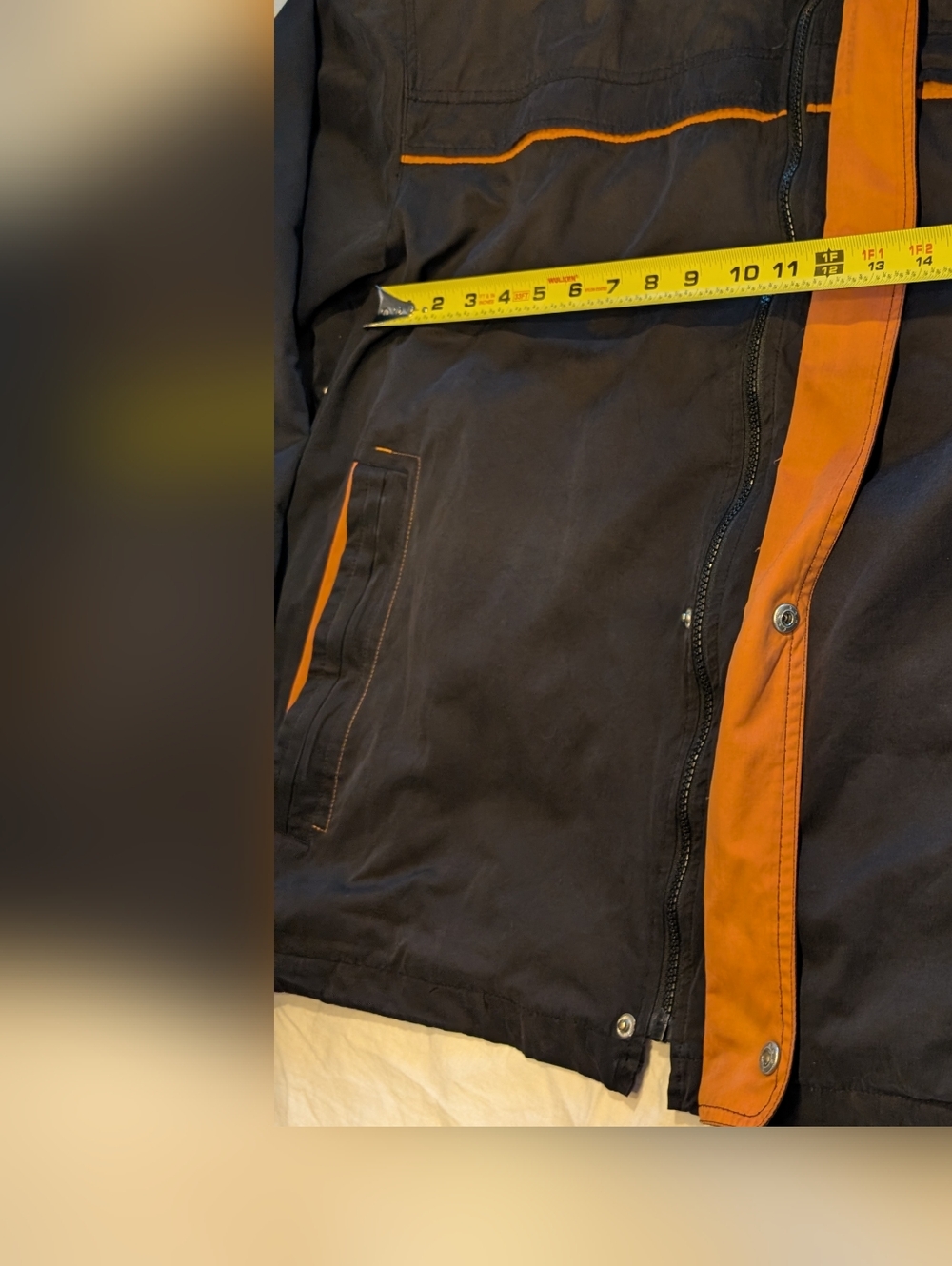 2/40$ Vintage Black Windbreaker Jacket with Orange Accents - Picture 3 of 7